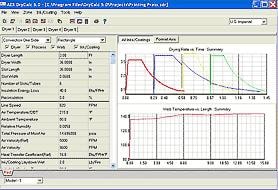 DryCalc software interface showing drying simulation analysis